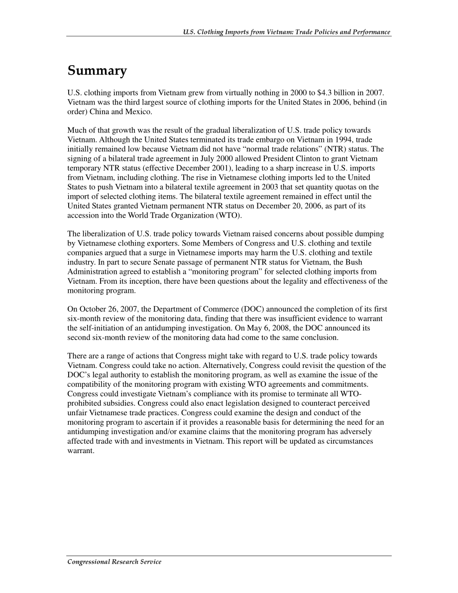 [20080627]RL34262_美国从越南进口的服装：贸易政策和绩效.pdf_第2页