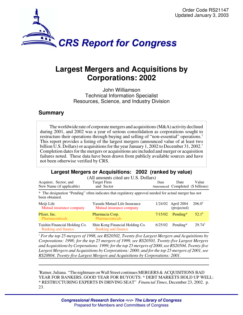 [20030103]RS21147_最大的企业并购：2002.pdf_第1页