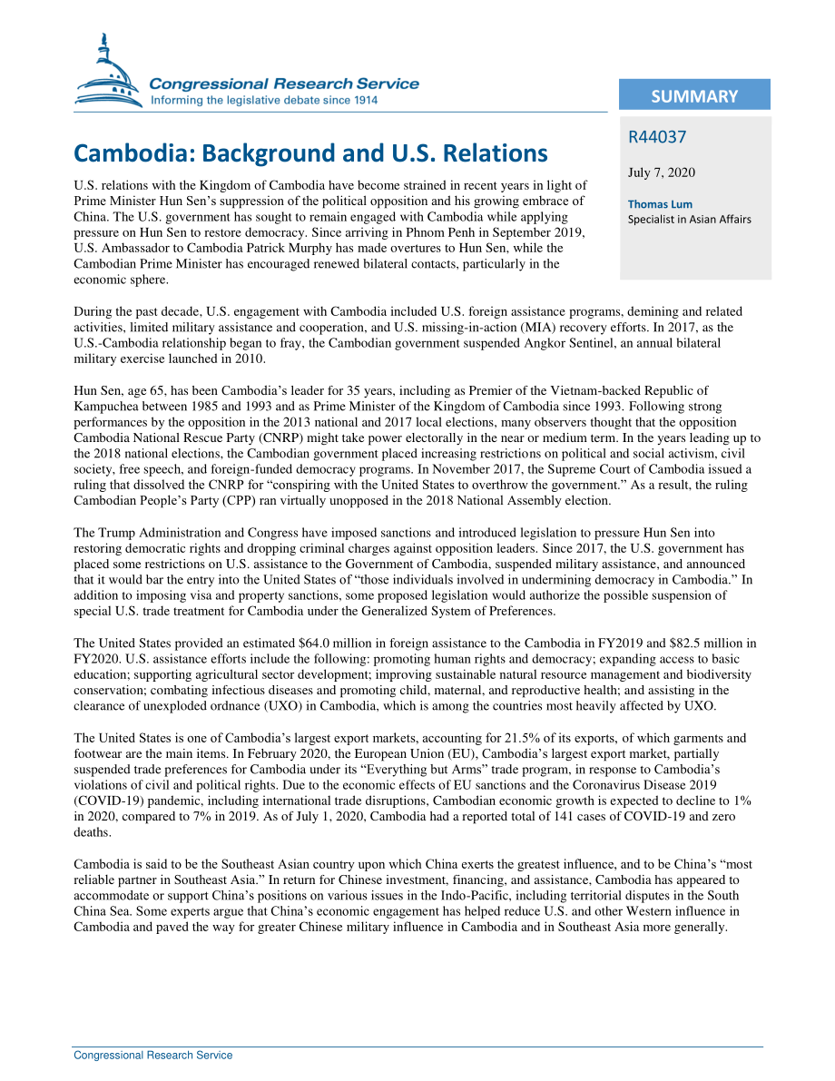 [20200707]R44037_柬埔寨：背景和美国关系.pdf_第2页