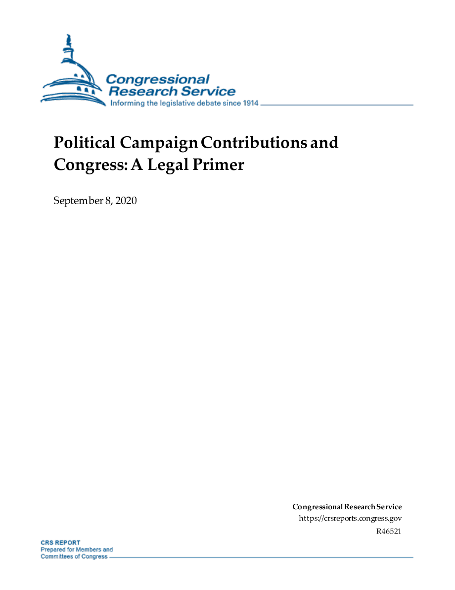 [20200908]R46521_政治竞选捐款和国会：法律入门.pdf_第1页