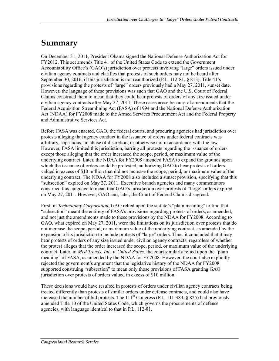 [20120117]R42049_根据联邦合同对“大额”订单提出质疑的管辖权.pdf_第2页