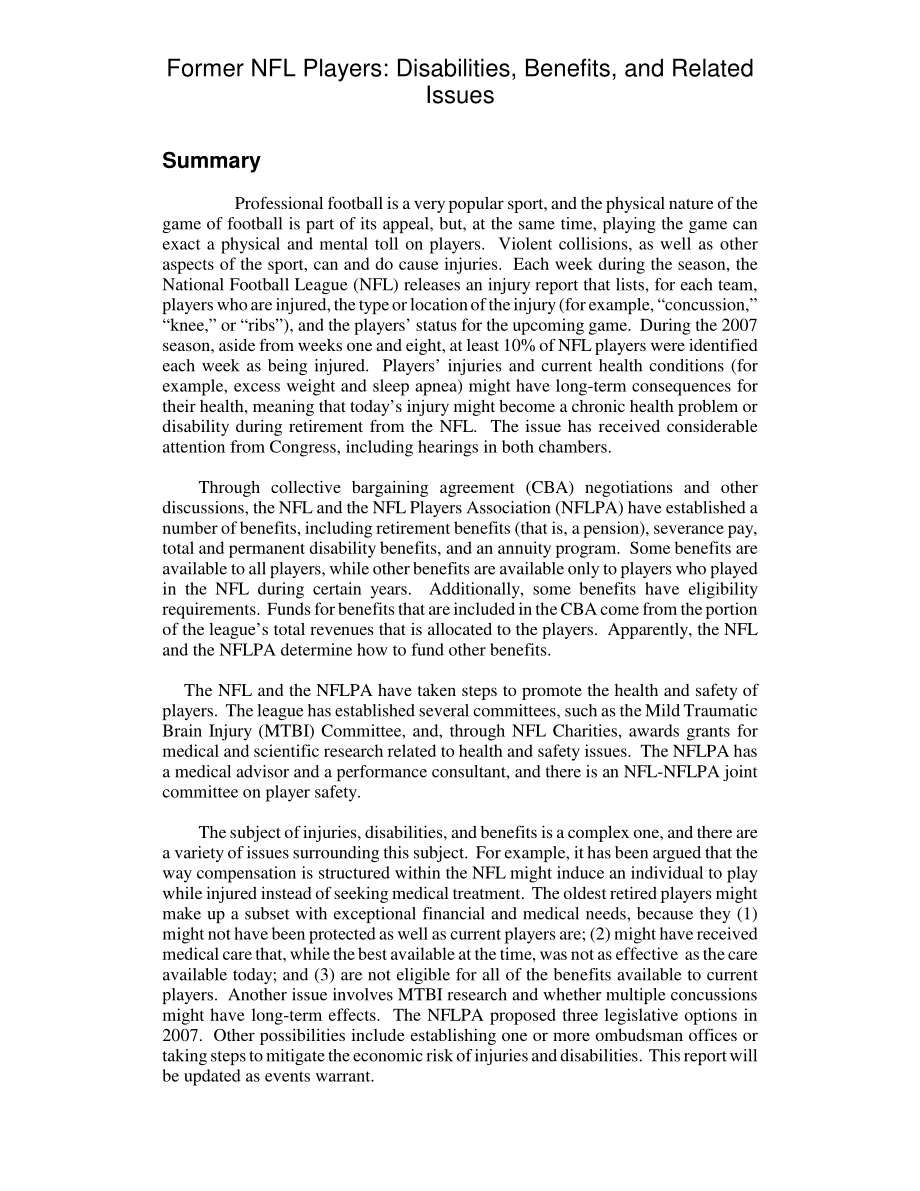 [20080408]RL34439_前NFL球员：残疾、福利和相关问题.pdf_第2页