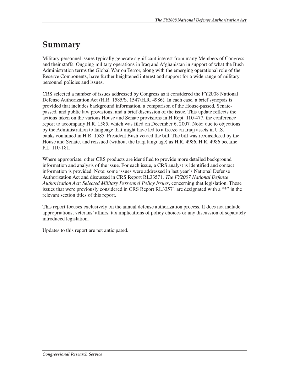 [20080206]RL34169_2008财年国防授权法案：选定的军事人员政策问题.pdf_第2页