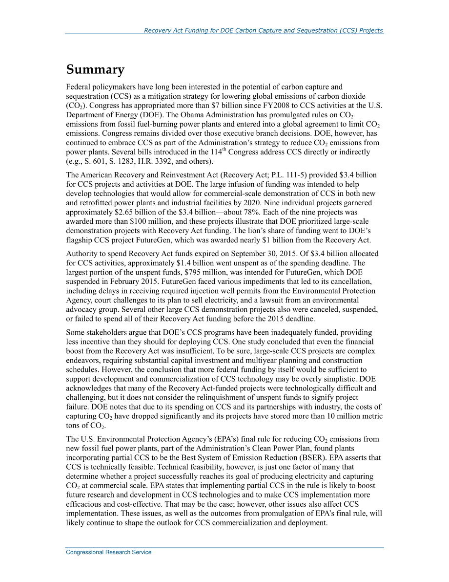[20160218]R44387_美国能源部碳捕获和封存（CCS）项目恢复法案资金.pdf_第2页