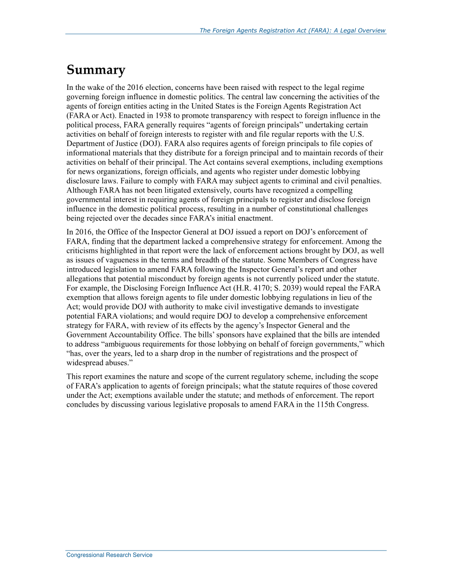 [20171204]R45037_《外国代理人注册法》（FARA）：法律概述.pdf_第2页