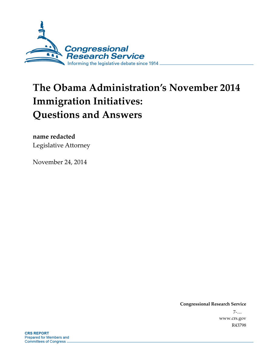 [20141124]R43798_奥巴马政府2014年11月的移民举措：问题和答案.pdf_第1页