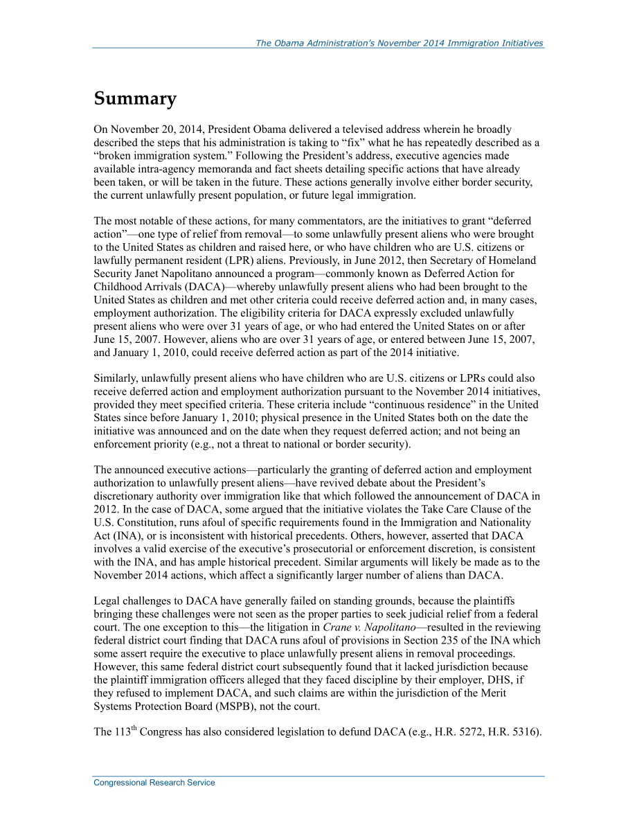 [20141124]R43798_奥巴马政府2014年11月的移民举措：问题和答案.pdf_第2页
