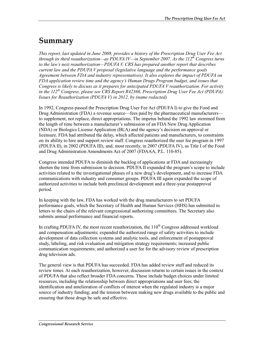 [20080627]RL33914_处方药使用费法案：2007年PDUFA IV重新授权的历史.pdf_第2页