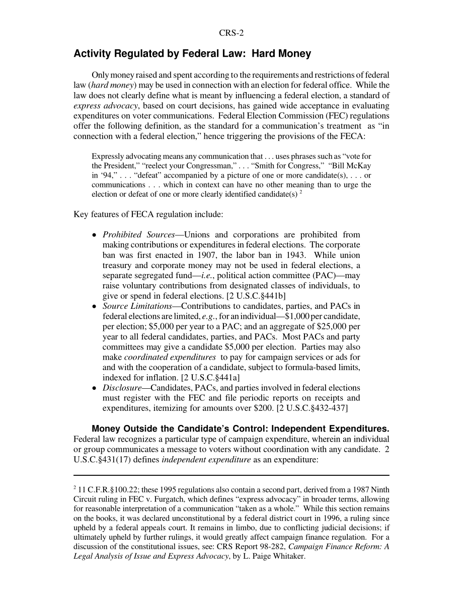 [20020315]97-91GOV_当代选举中的软钱和硬钱：联邦法律有哪些规定哪些没有规定.pdf_第2页