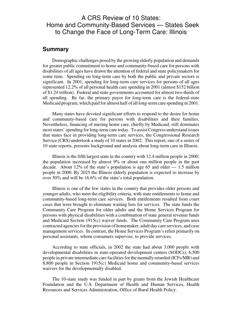 [20030601]RL32010_CRS对10个州的审查：家庭和社区服务——各州寻求改变长期护理的面貌：伊利诺伊州.pdf_第2页