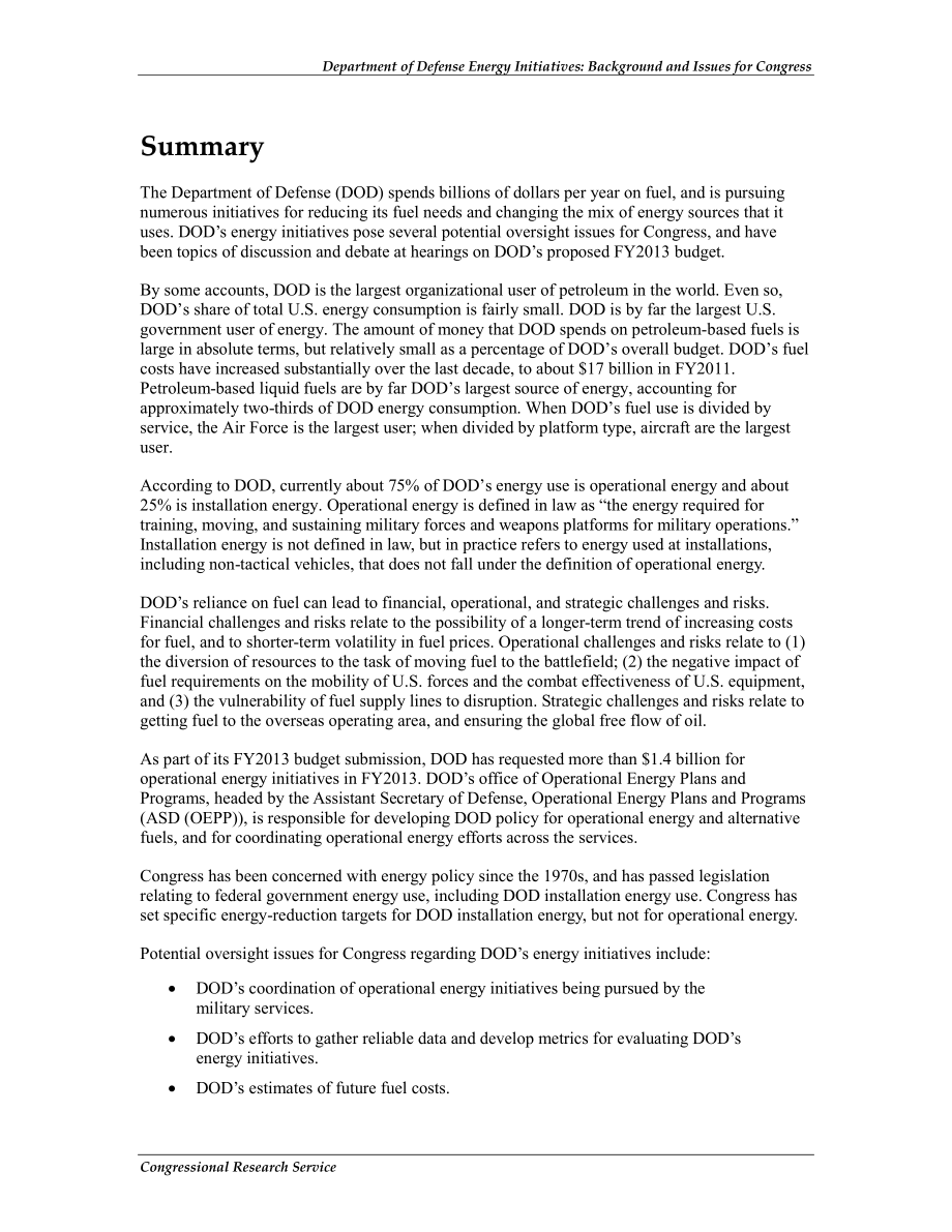[20130328]R42558_国防部能源倡议：国会背景和议题.pdf_第2页