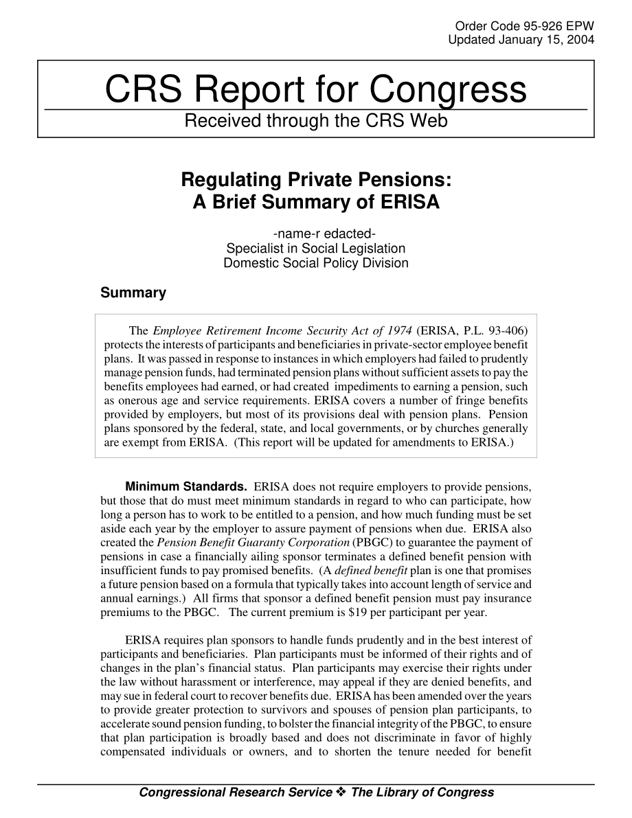 [20040115]95-926_管理私人养老金：ERISA简介.pdf_第1页