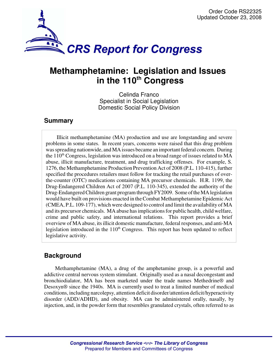 [20081023]RS22325_甲基苯丙胺：第110届国会的立法和议题.pdf_第1页