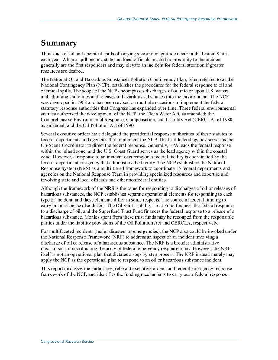 [20170829]R43251_石油和化学品泄漏：联邦应急响应框架.pdf_第2页