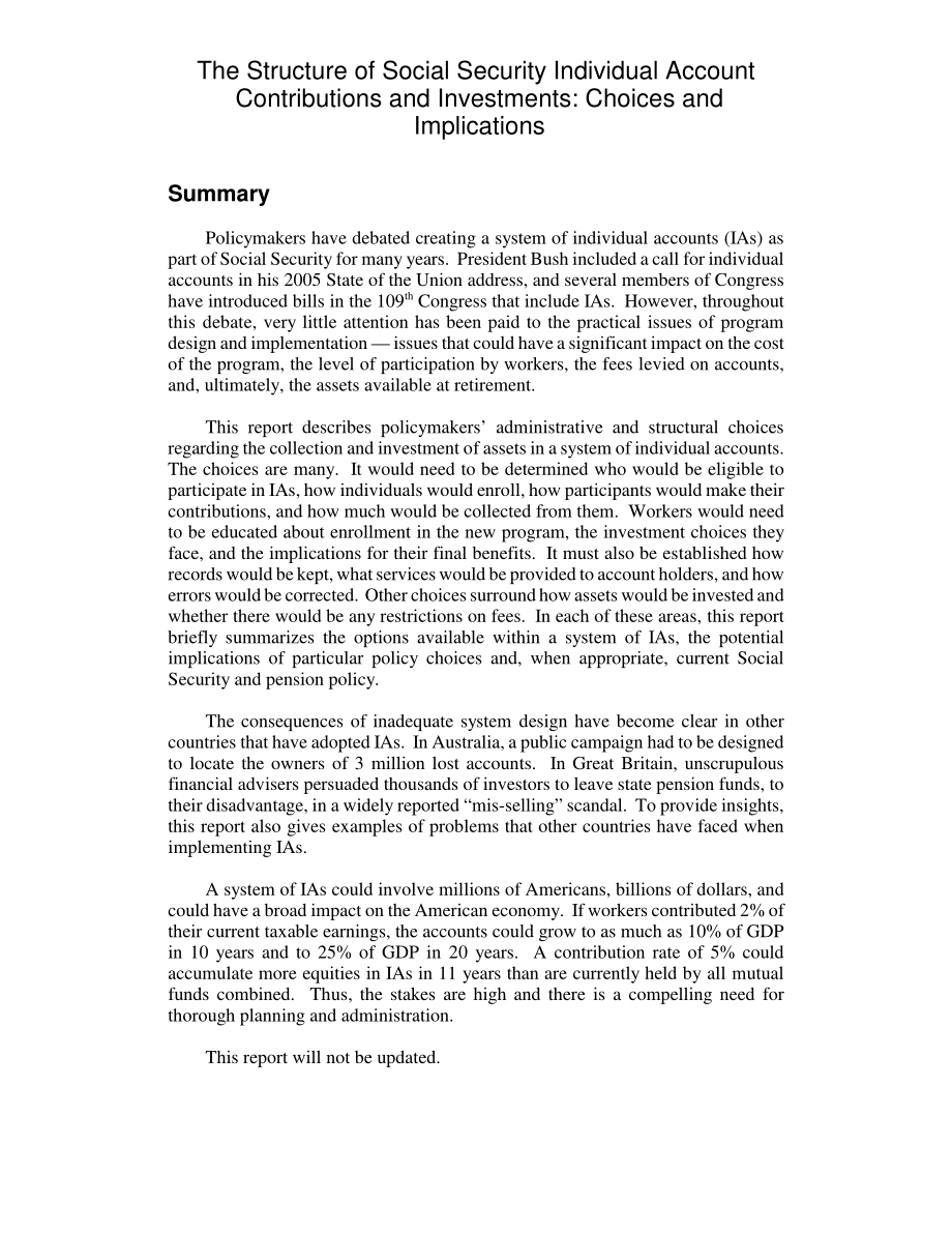[20060501]RL33398_社会保障个人账户供款和投资结构：选择和影响.pdf_第2页