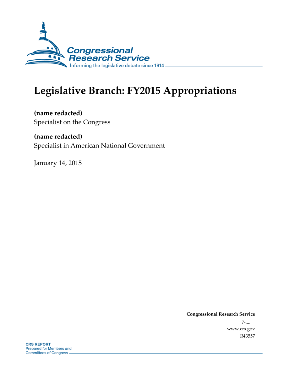 [20150114]R43557_立法部门：2015财年拨款.pdf_第1页