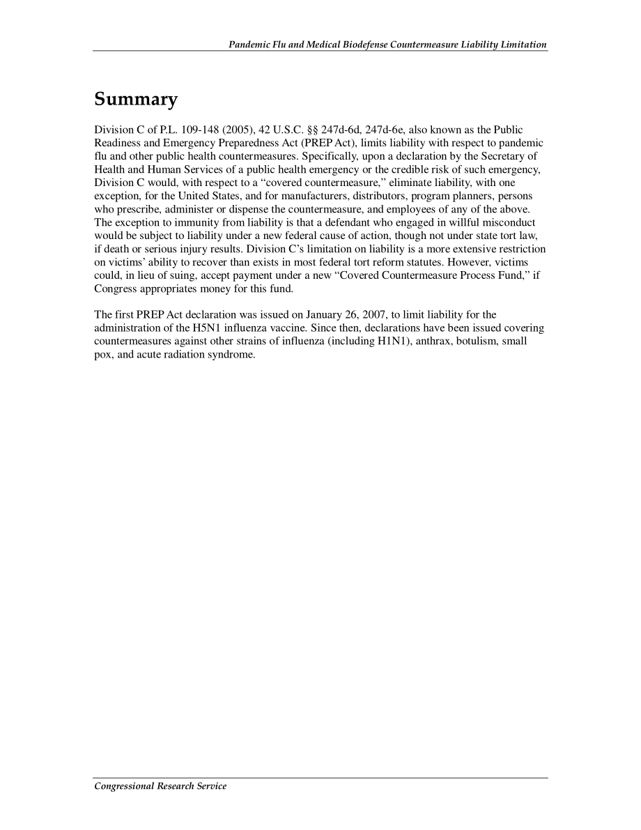 [20100212]RS22327_流感大流行与医学生物防御对策责任限制.pdf_第2页