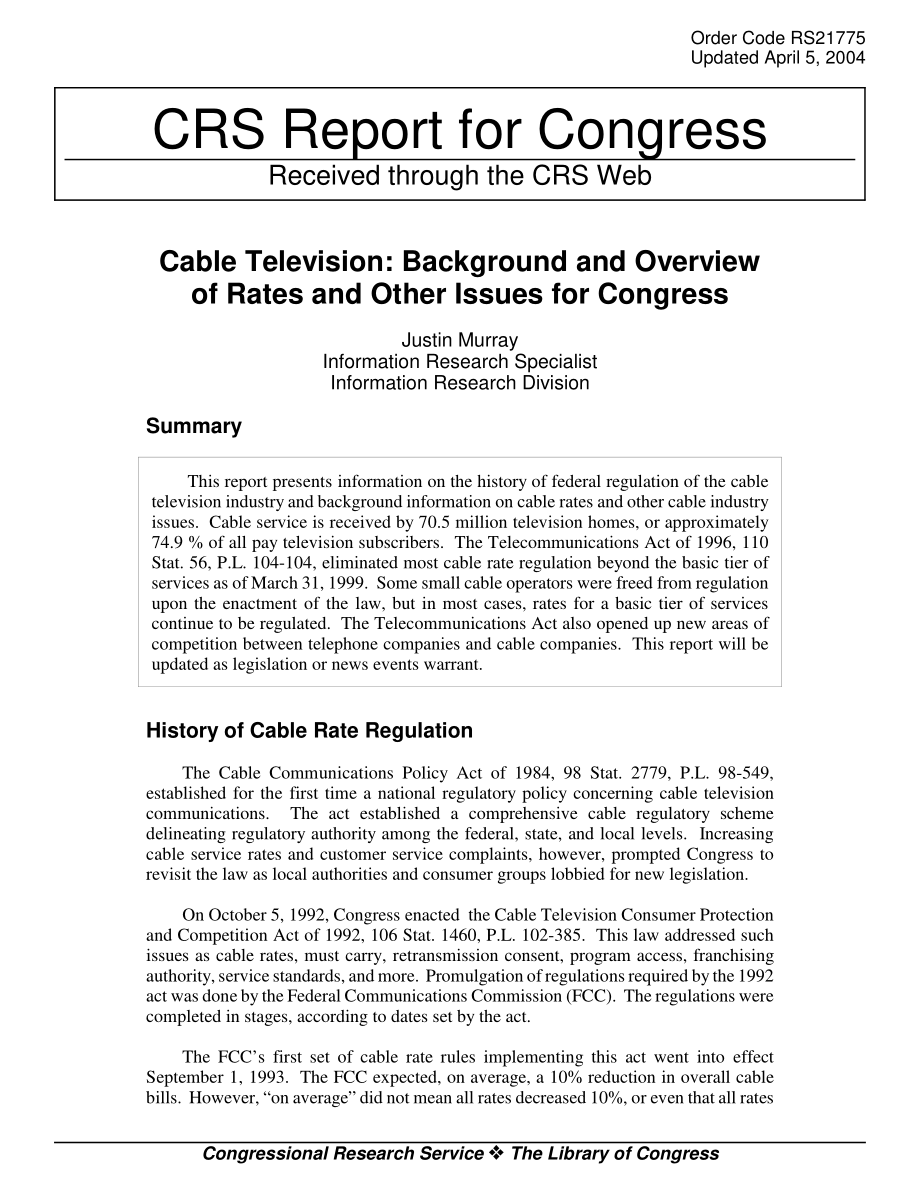 [20040405]RS21775_有线电视：国会费率和其他问题的背景和概述.pdf_第1页