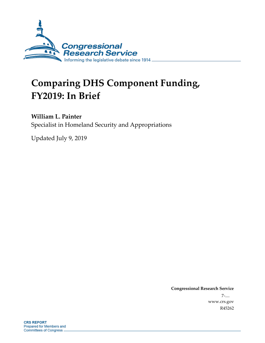 [20190709]R45262_2019财年DHS部分资金比较：简言之.pdf_第1页