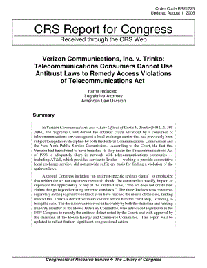 [20050801]RS21723_Verizon CommunicationsInc.诉Trinko：电信消费者不能利用反托拉斯法来补救违反《电信法》的访问行为.pdf