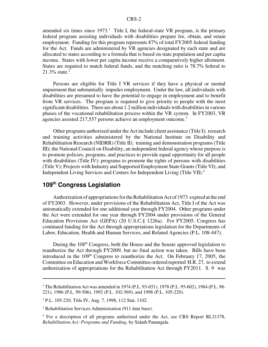 [20050225]RS22068_1973年康复法案：第109届国会立法和2006财年预算请求.pdf_第2页