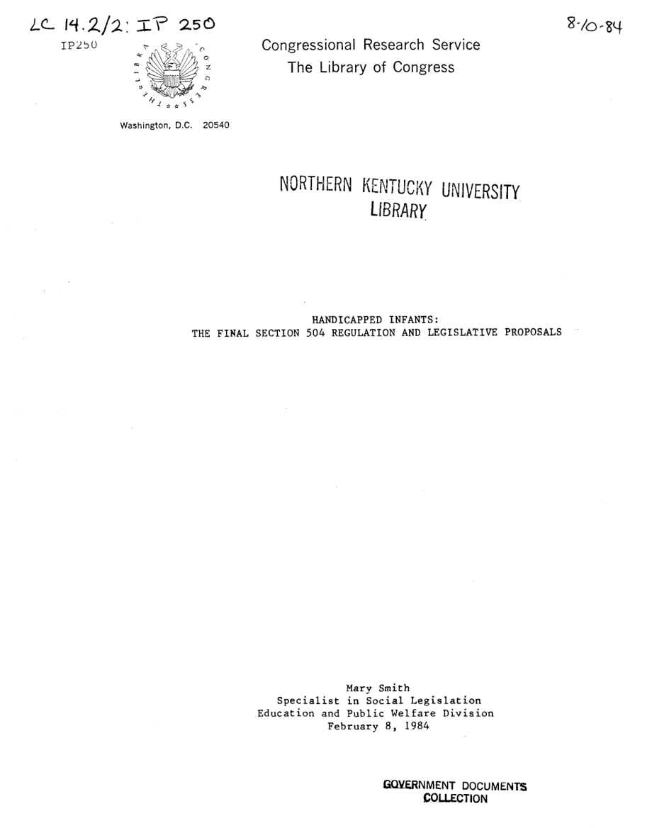 [19840208]IP250_残疾婴儿：最终第504节法规和立法建议.pdf_第1页