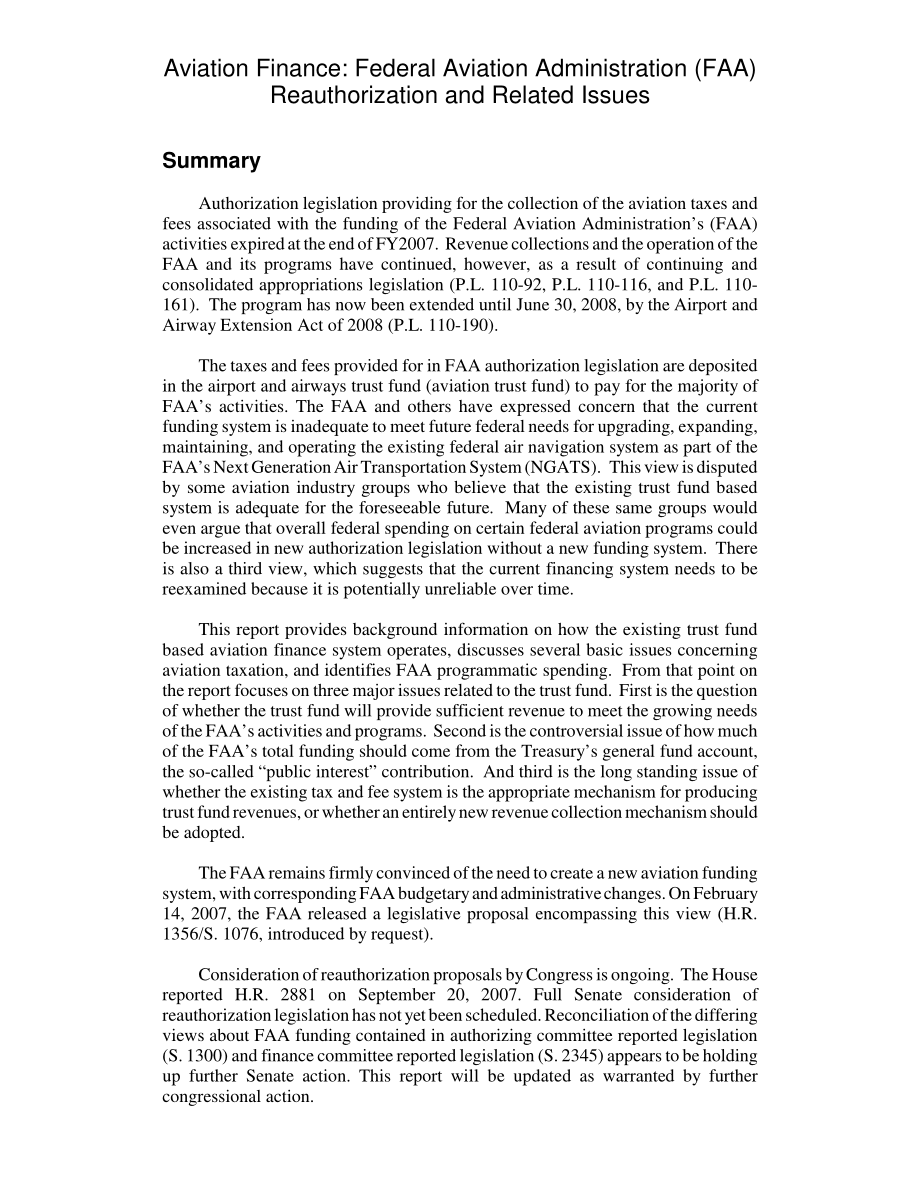 [20080421]RL33913_航空金融：美国联邦航空管理局（FAA）重新授权及相关问题.pdf_第2页