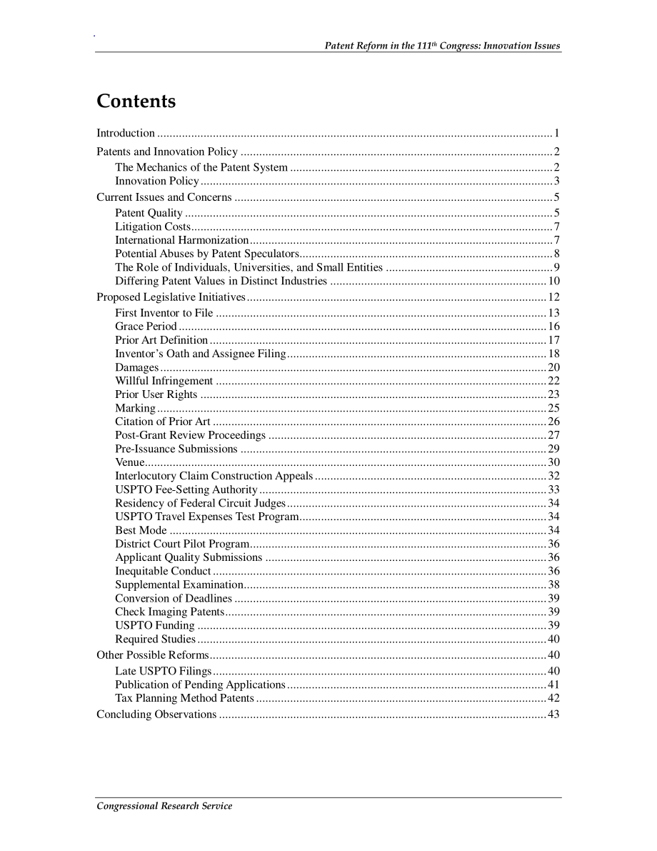 [20110120]R40481_第111届国会专利改革：创新问题.pdf_第3页