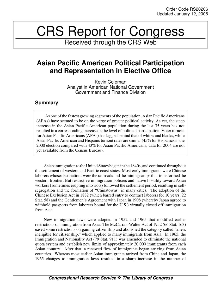 [20050112]RS20206_亚太裔美国人在选任政府中的政治参与和代表权.pdf_第1页