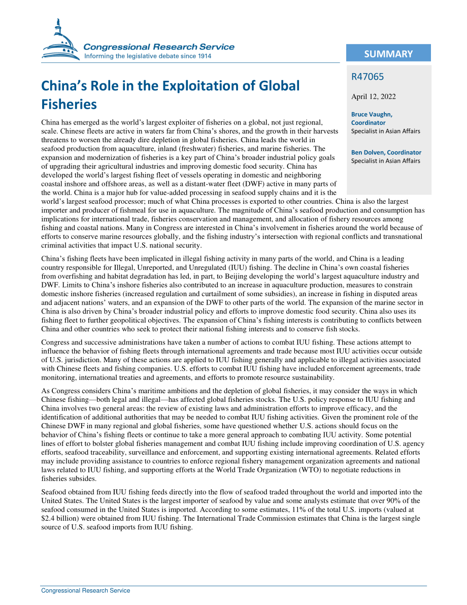 [20220412]R47065_中国在全球渔业开发中的作用：国会议题.pdf_第2页
