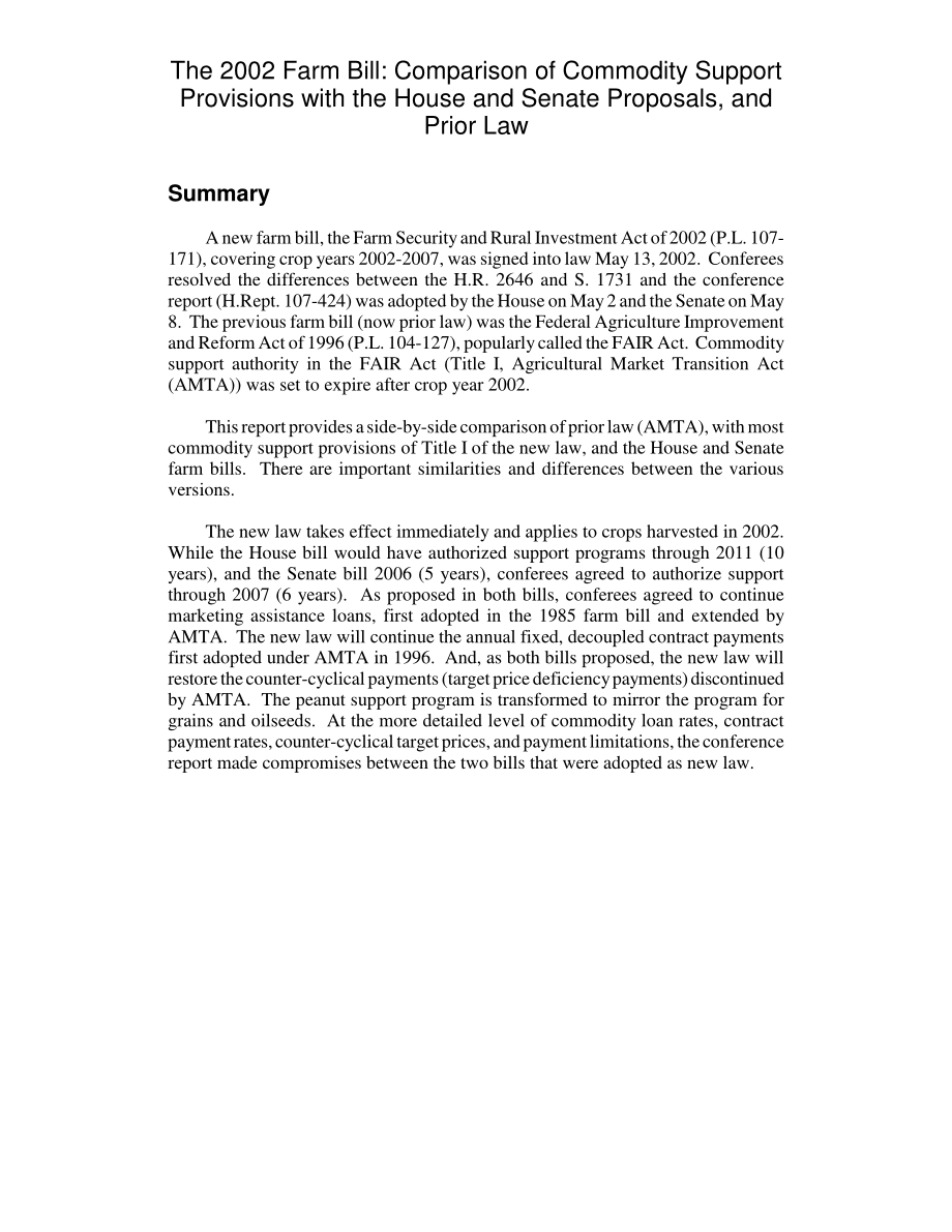 [20020801]RL31524_2002年农业法案：商品支持条款与参众两院提案和先前法律的比较.pdf_第2页