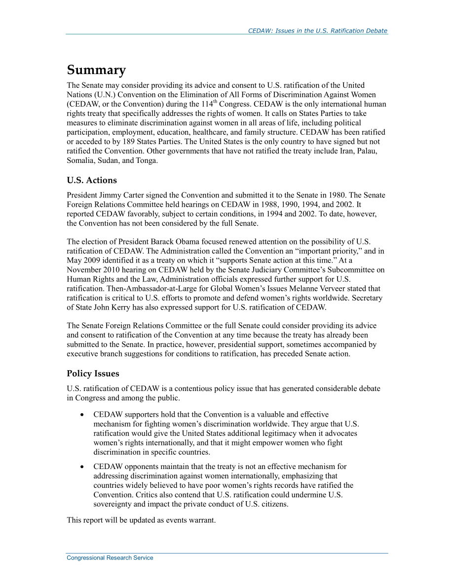 [20150723]R40750_联合国《消除对妇女一切形式歧视公约》（CEDAW）：美国批准辩论中的问题.pdf_第2页