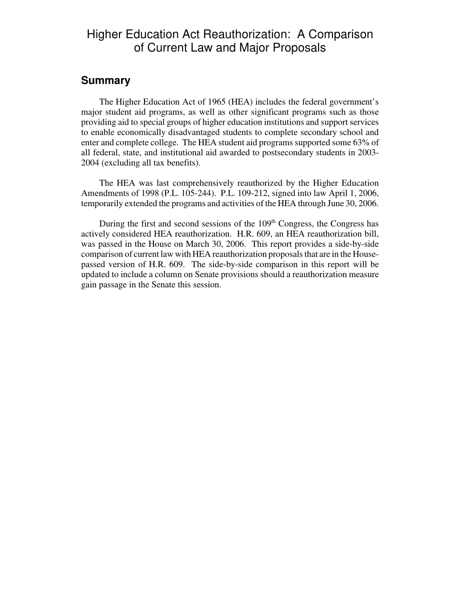 [20060502]RL33415_《高等教育法》重新授权：现行法律与主要建议的比较.pdf_第2页