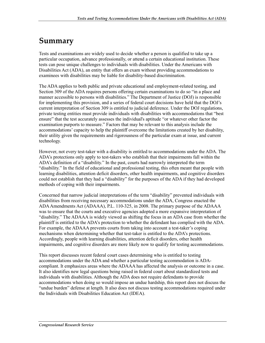 [20110920]R41280_《美国残疾人法案》（ADA）规定的测试和测试设施.pdf_第2页
