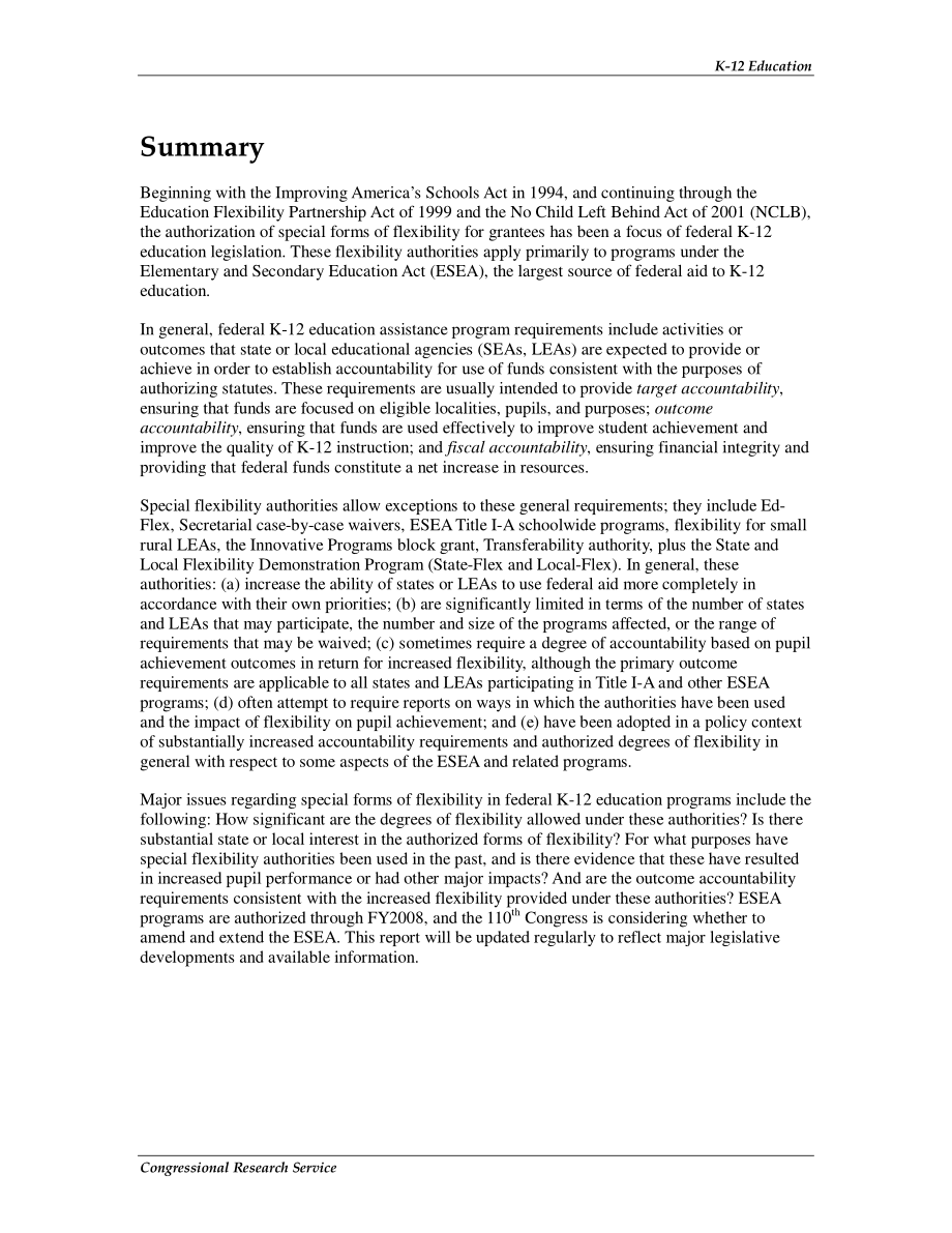 [20080110]RL31583_K-12教育：联邦援助计划管理中的特殊形式的灵活性.pdf_第2页