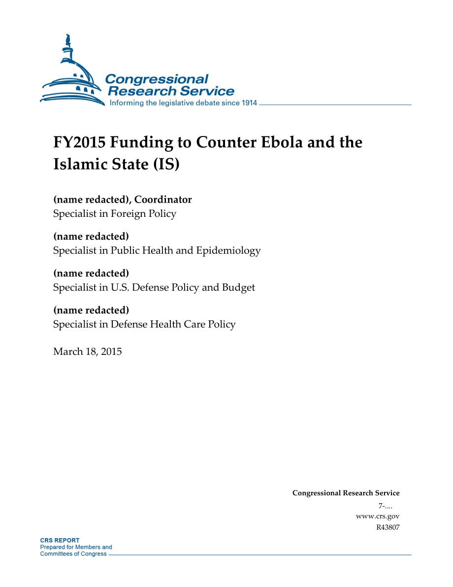 [20150318]R43807_2015财年抗击埃博拉和伊斯兰国（IS）的资金.pdf_第1页
