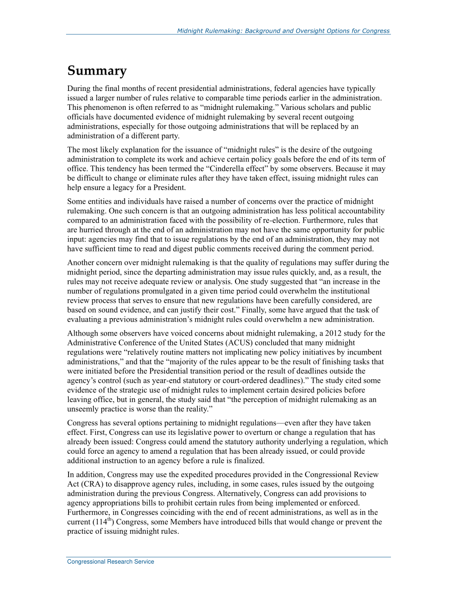[20161004]R42612_午夜规则制定：国会背景和选择.pdf_第2页