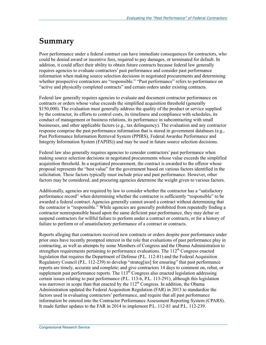 [20150205]R41562_评估联邦承包商的“过去表现”：法律要求和问题.pdf_第2页
