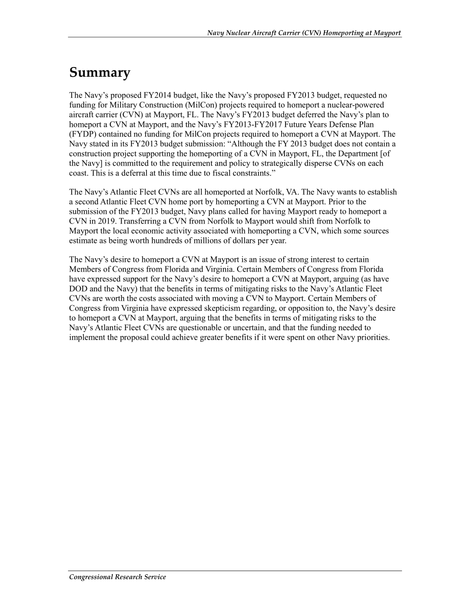 [20140203]R40248_海军核航母（CVN）在Mayport的返航：国会背景和议题.pdf_第2页