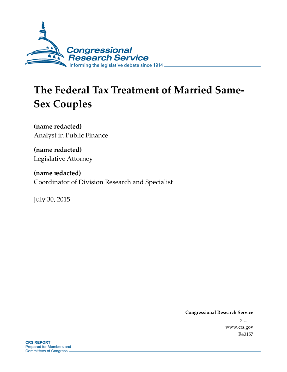[20150730]R43157_已婚同性伴侣的联邦税收待遇.pdf_第1页