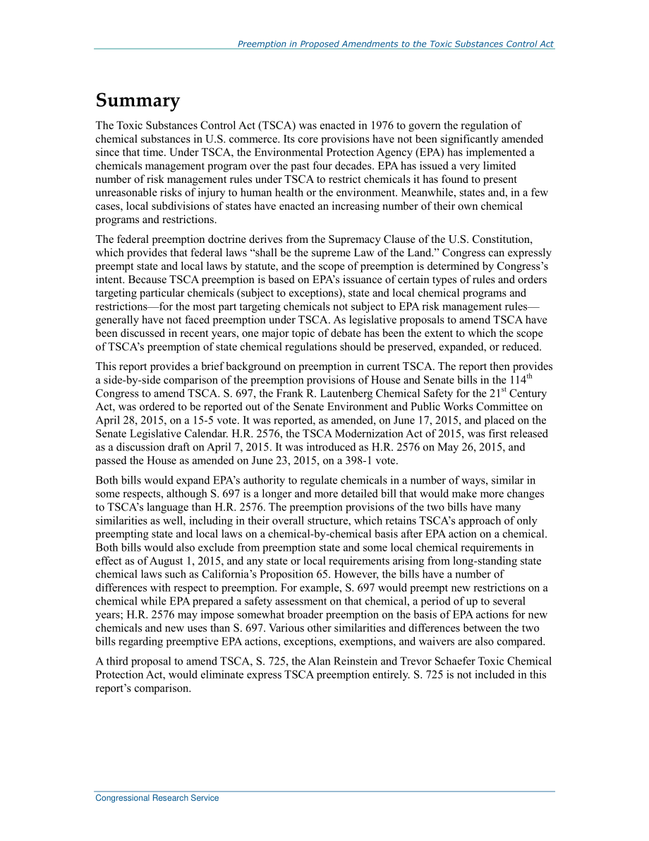 [20150625]R44066_《有毒物质控制法》（TSCA）拟议修正案中的优先权：S.697和H.R.的并列分析2576.pdf_第2页