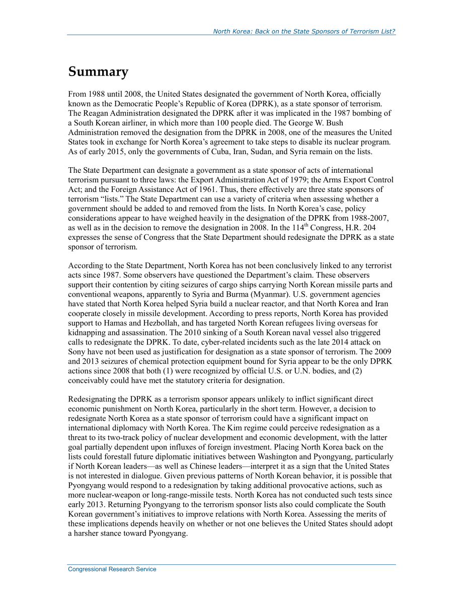 [20150121]R43865_朝鲜：回到支持恐怖主义的国家名单上？.pdf_第2页