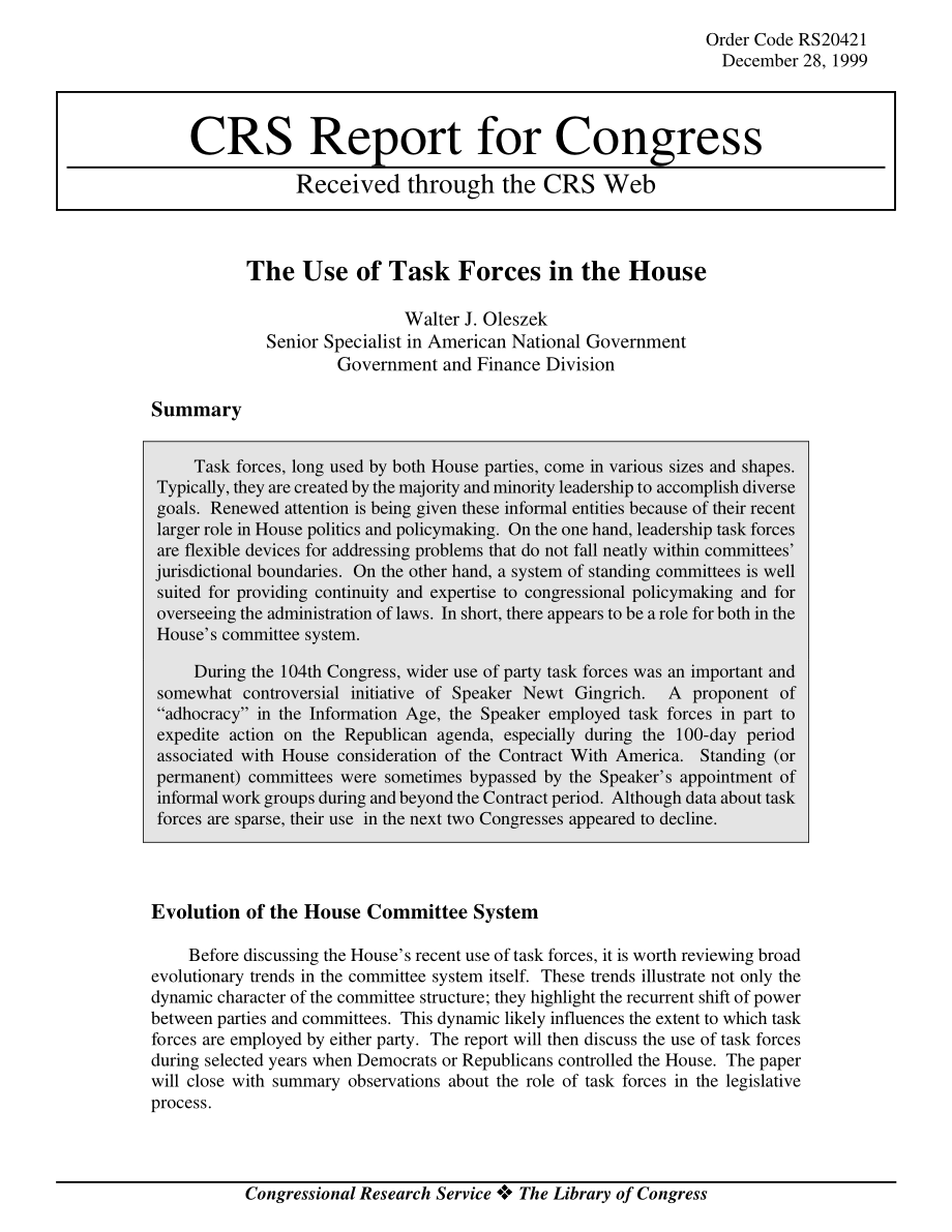 [19991228]RS20421_众议院工作队的使用.pdf_第1页