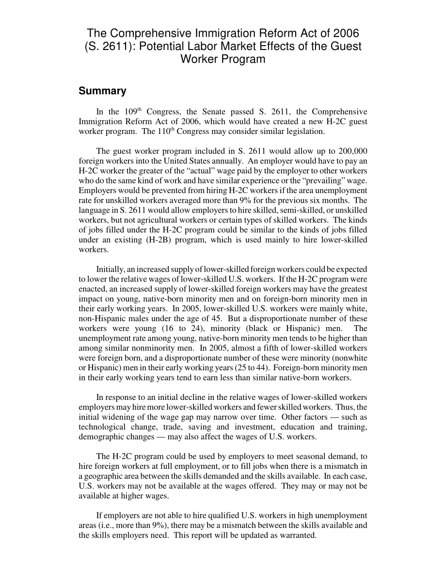 [20061218]RL33772_2006年《全面移民改革法案》（第2611条）：外来工人计划对劳动力市场的潜在影响.pdf_第2页