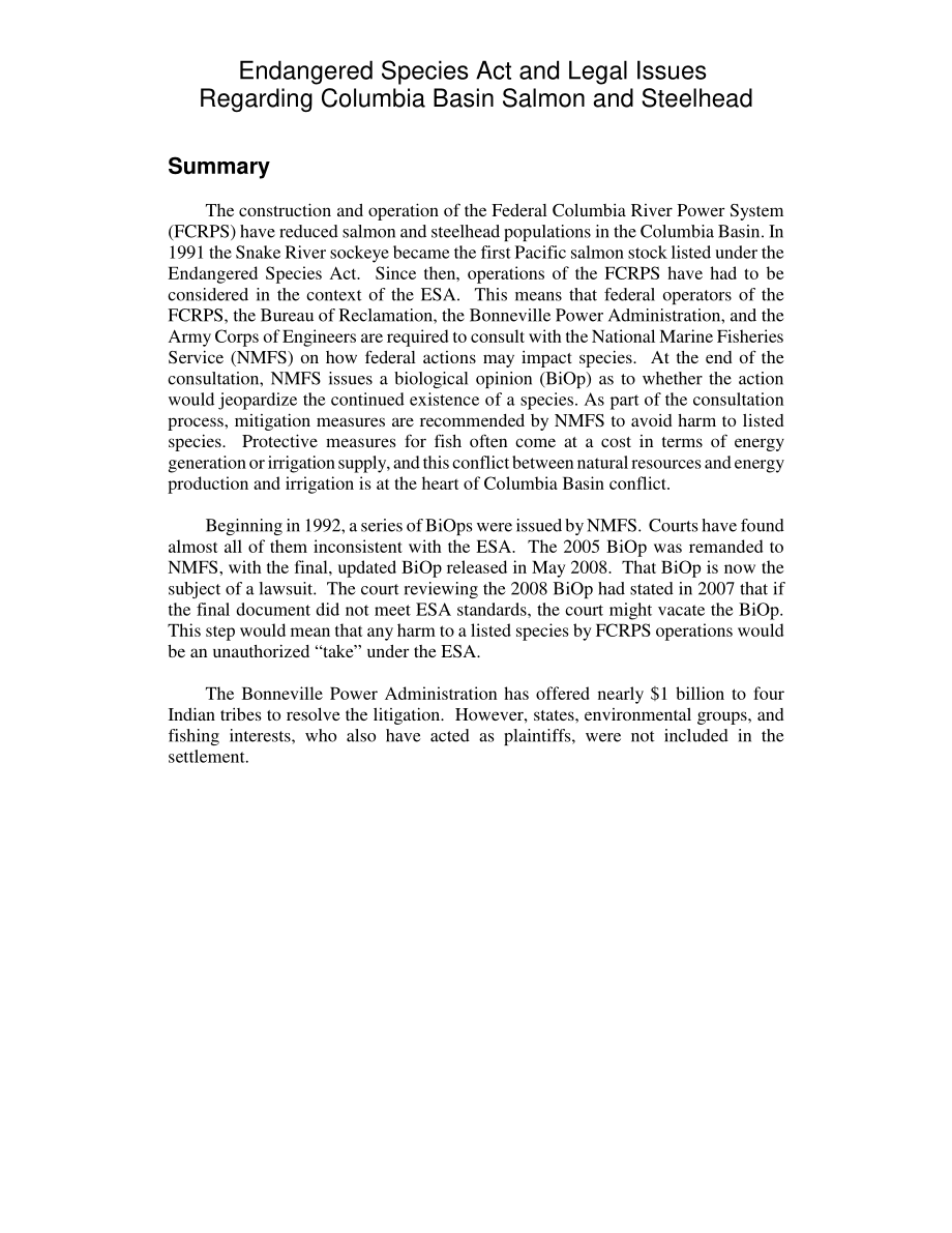 [20081126]RL34453_《濒危物种法》与哥伦比亚盆地鲑鱼和金枪鱼的法律问题.pdf_第2页
