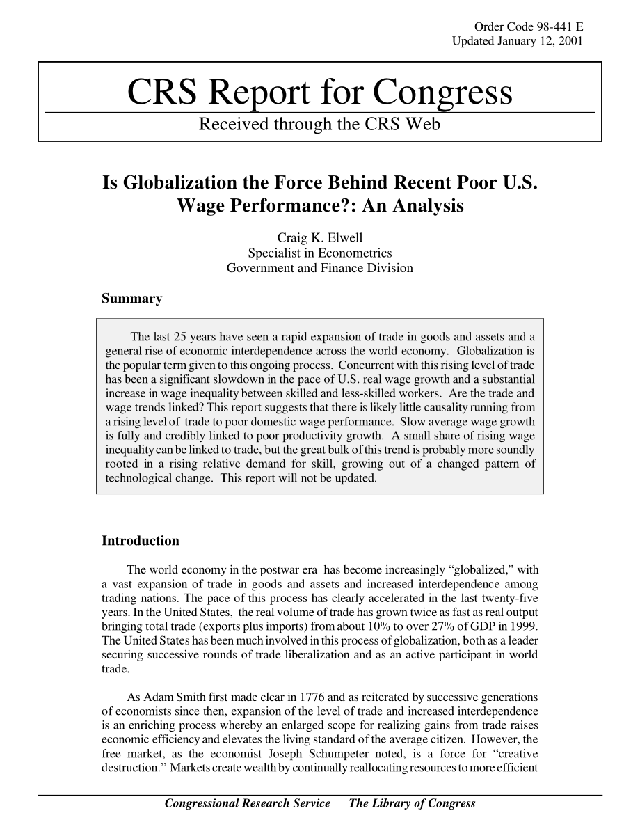 [20010112]98-441E_全球化是最近美国工资表现不佳背后的推动力吗分析.pdf_第1页