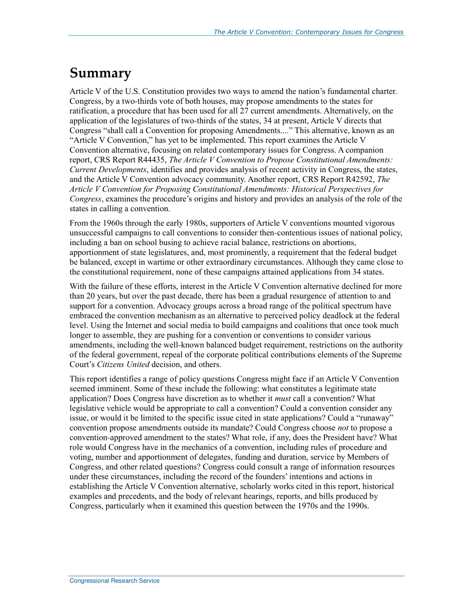 [20160329]R42589_第五条提出宪法修正案的公约：国会面临的当代问题.pdf_第2页