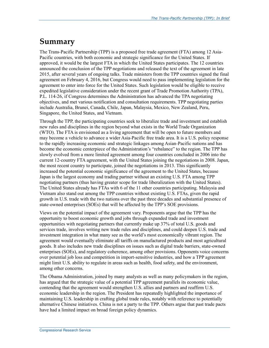 [20160209]R44278_跨太平洋伙伴关系（TPP）：简言之.pdf_第2页
