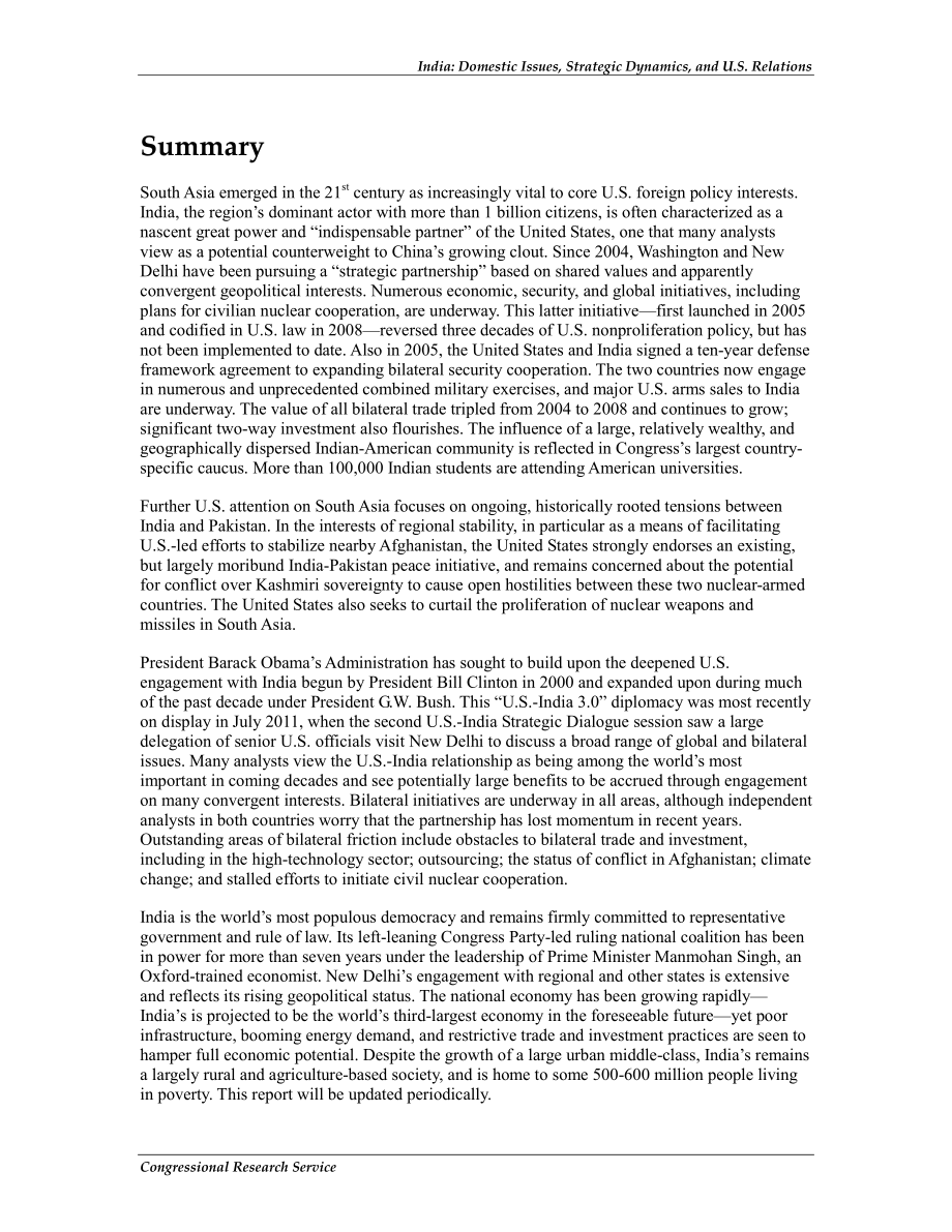 [20110901]RL33529_印度：国内问题、战略动态和美国关系 .pdf_第2页