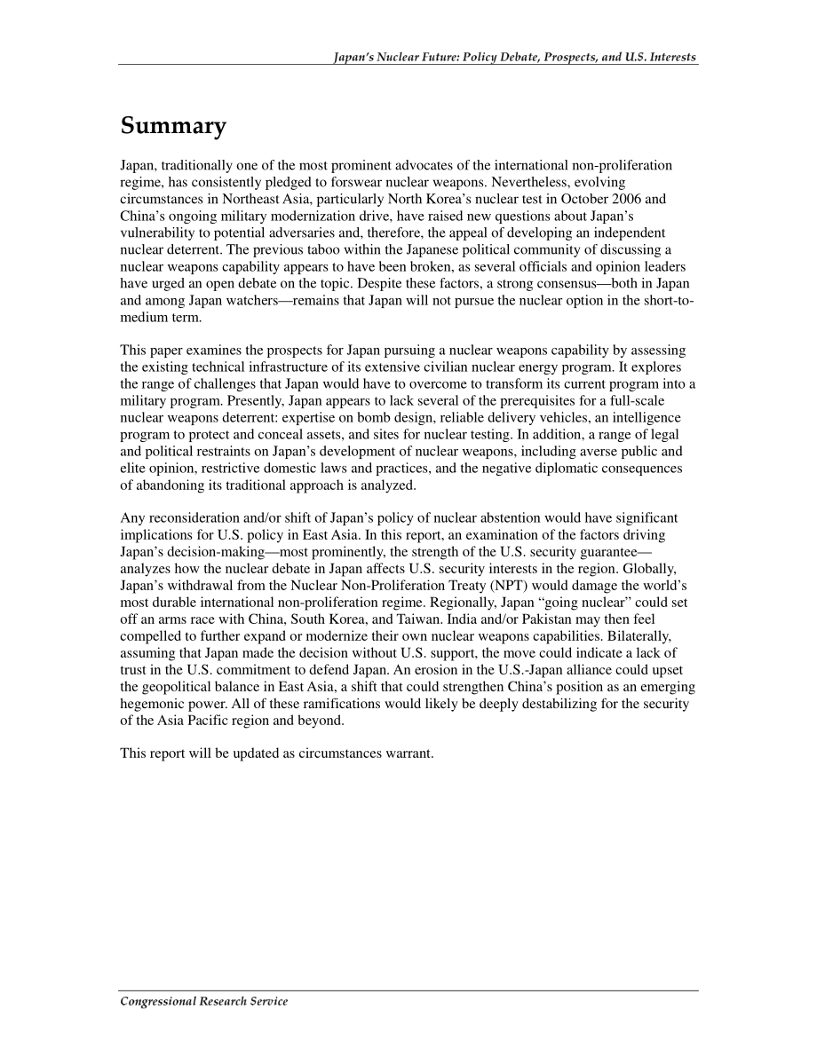 [20090219]RL34487_日本的核未来：政策辩论、前景和美国利益.pdf_第2页